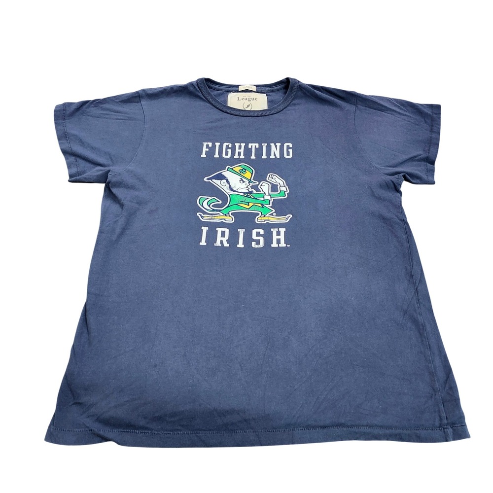 NOTRE DAME MENS XL NAVY NCAA FIGHTING IRISH LEPRECHAUN LEAGUE EUC